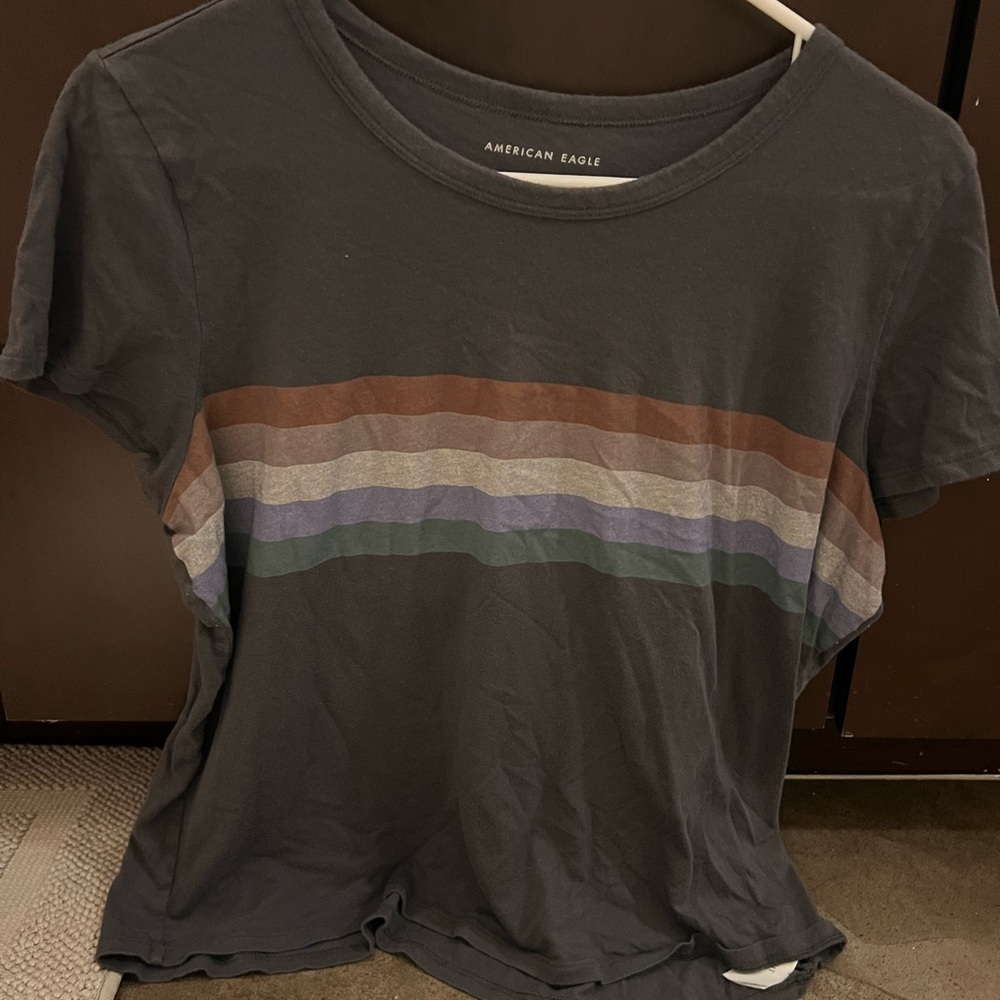 Gray and striped American Eagle relaxed cropped t-shirt